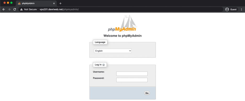 install phpmyadmin dengan apache di ubuntu berhasil, halaman login