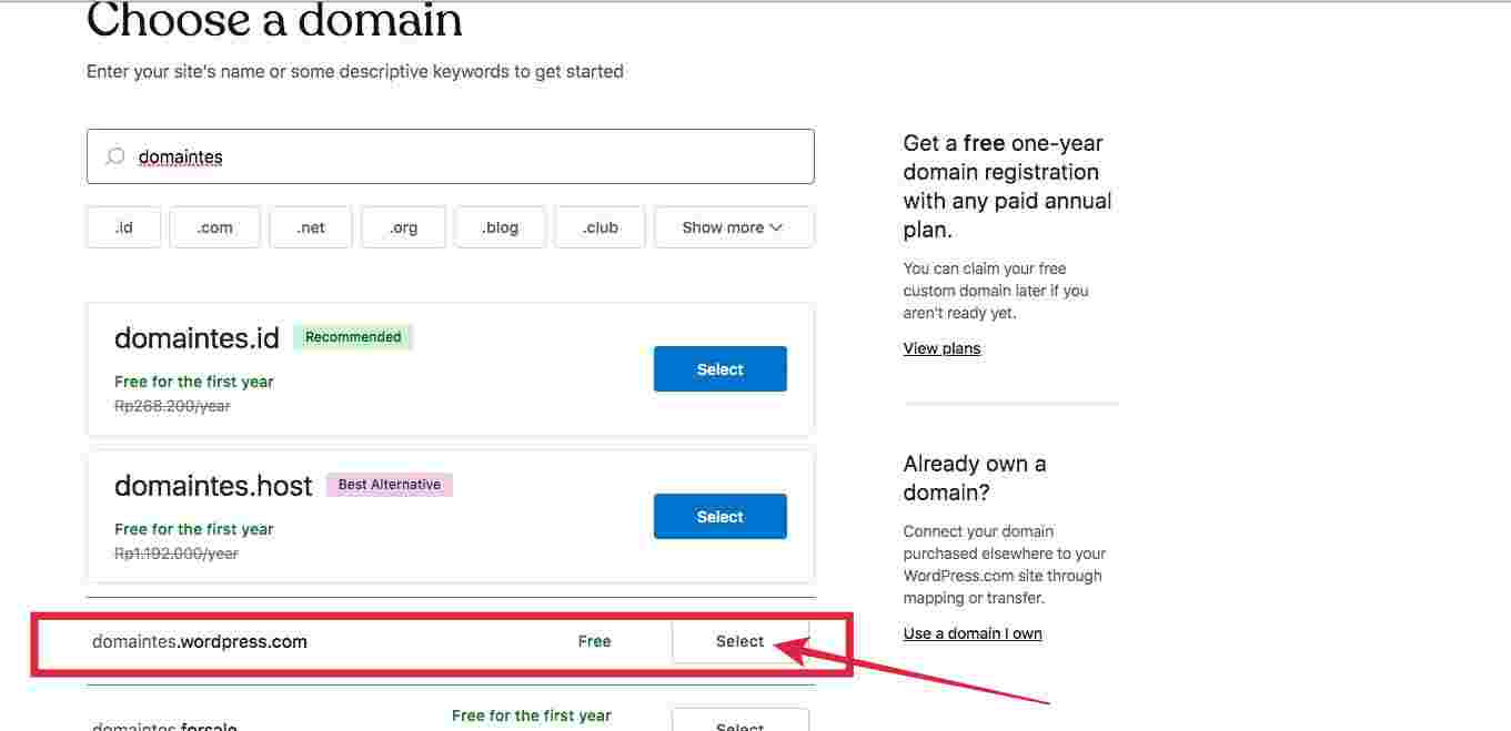 Cara buat blog di WordPress - buat domain