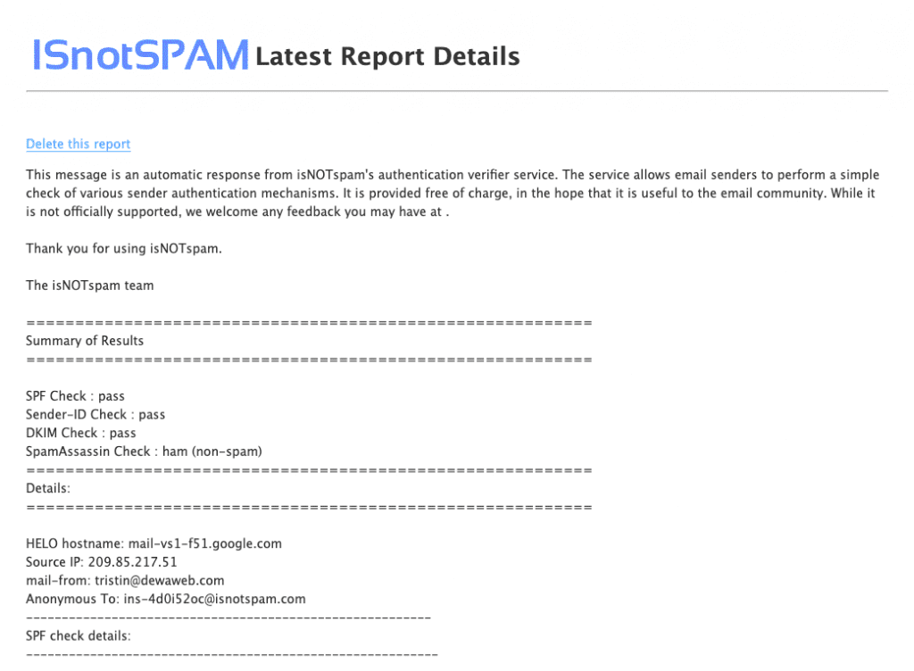 ss isnotspam spam checker