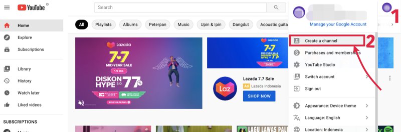 cara membuat akun youtube - buat channel