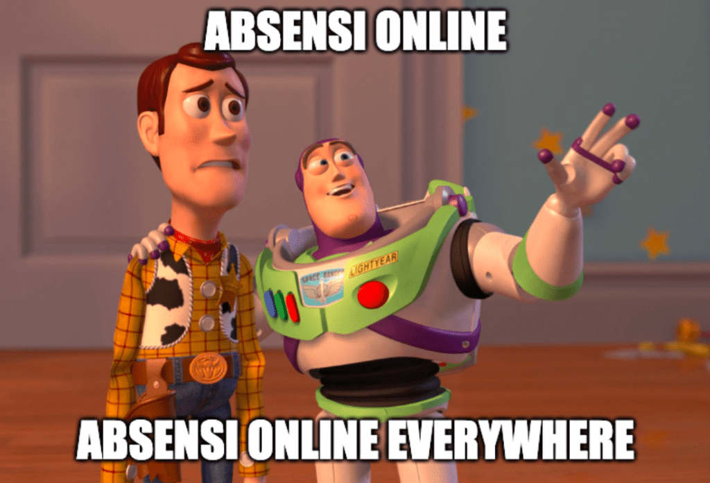 ilustrasi meme absensi online everywhere