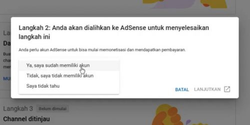 pilih daftar atau sambungkan adsense