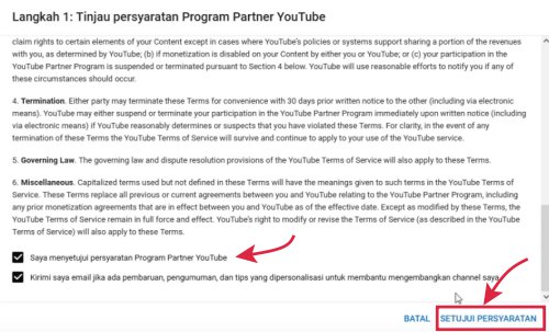 cara monetisasi youtube - setujui persyaratan